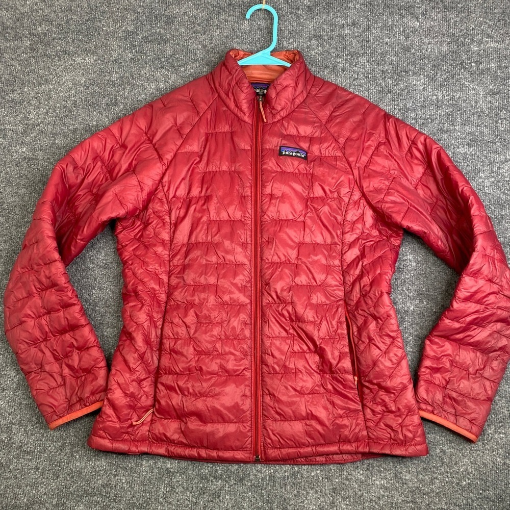 Patagonia Micro Puff Jacket Womens Small Red Quilted Full Zip Insulated Puffer